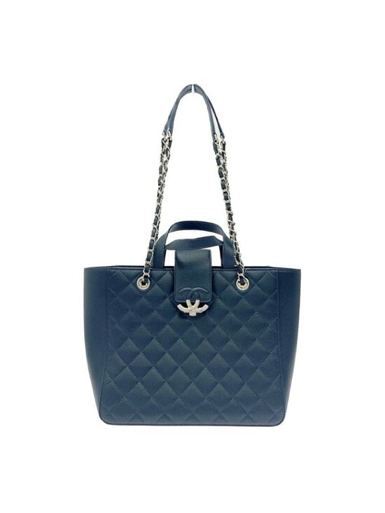 Chanel Handbags - Chanel Quilted Caviar Leather Small Shopping Bag Navy Shoulder
